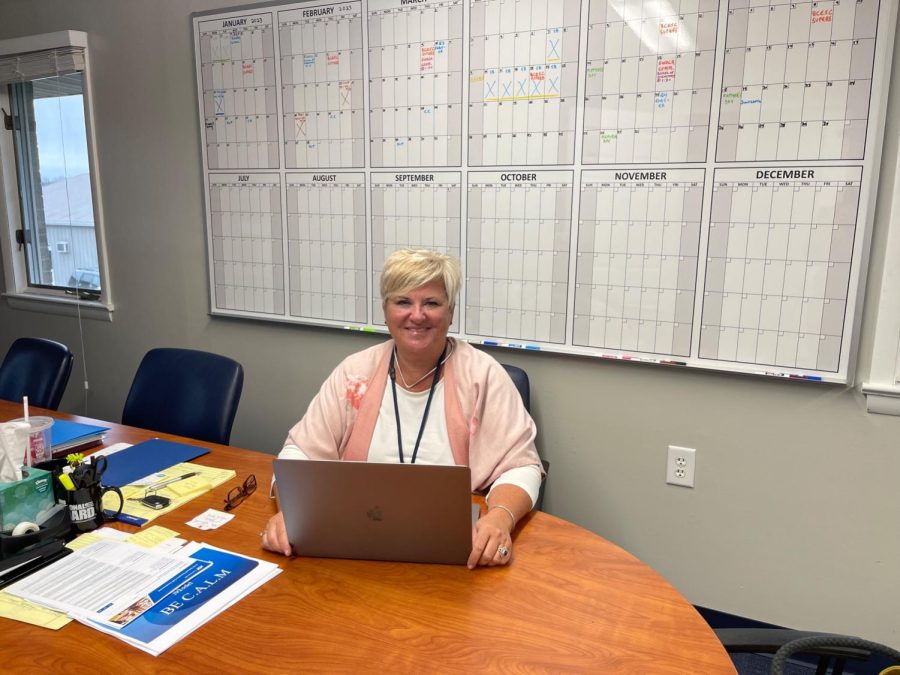 The new superintendent, Kelly Spivey, spending time at her office 