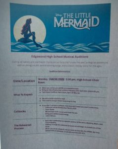 Flyers were posted for tryouts for this year's musical, The Little Mermaid.  